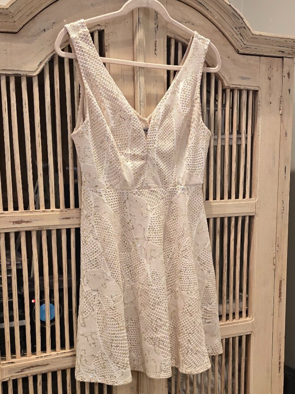 Bailey Blue Sparkly Skater Fit and Flare Lace Gold Sequin Mini Dress  Junior XL